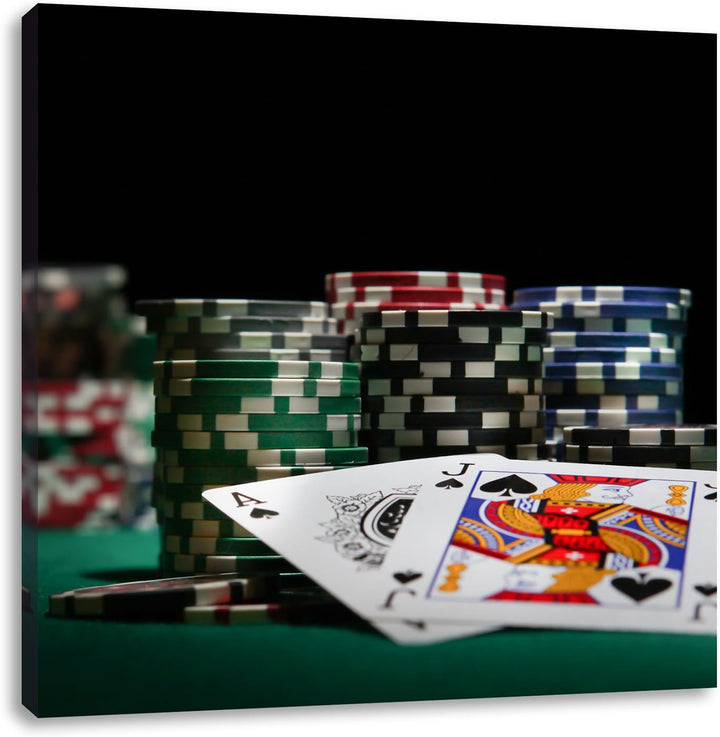 Pixxprint Pokertisch Las Vegas als Leinwandbild/Grösse: 70x70 cm/Wandbild/Kunstdruck/fertig bespannt