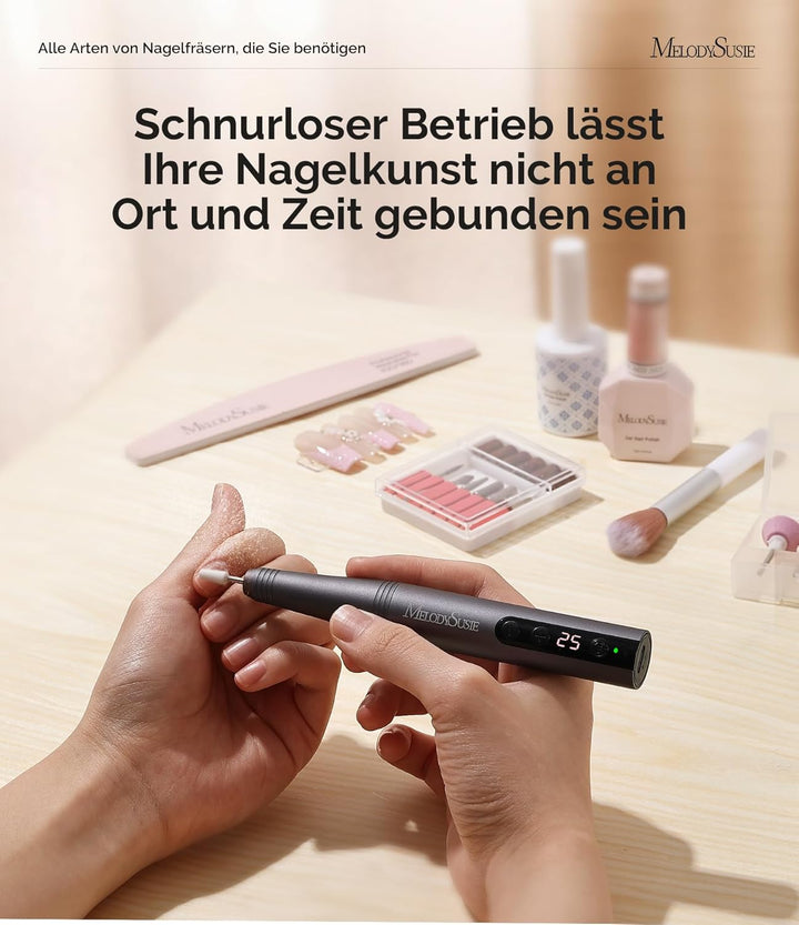 MelodySusie Kabellose Elektrische Nagelfräser 11 in 1 Kit, PC180F 25000RPM Tragbare Nagelfeile Set f