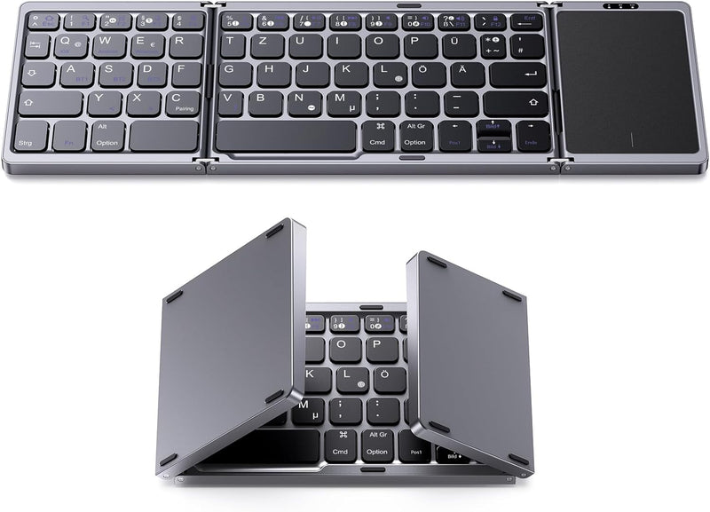 OMOTON Faltbare Bluetooth-Tastatur mit Touchpad, Kabellose Klapptastatur, Multi-Device und Wiederauf