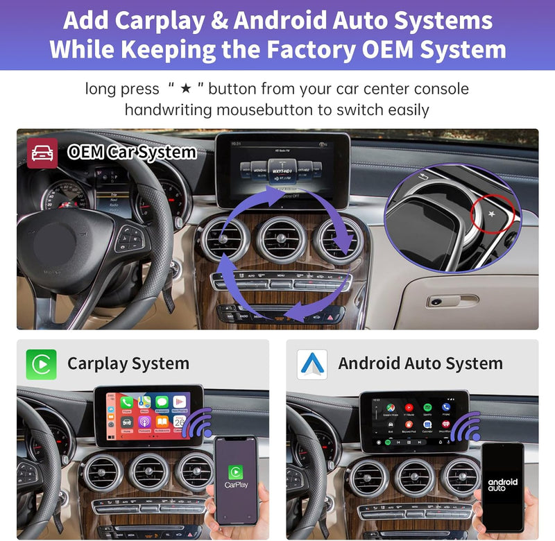 Road Top Wireless Carplay Nachrüstsatz Decoder, Android Auto Modul Empfänger Box für Mercedes Benz C