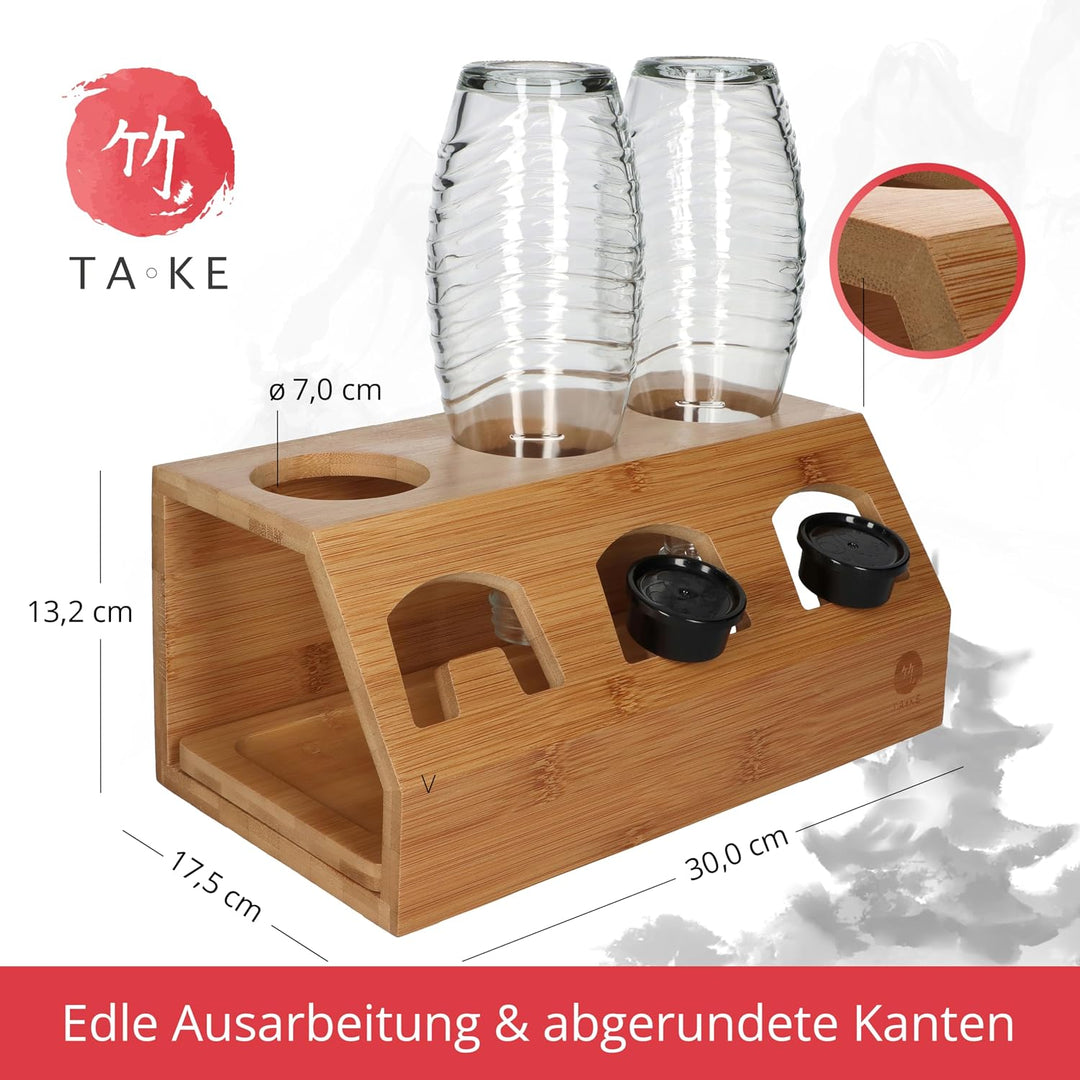 TAKE® SodaStream Flaschenhalter - Abtropfgestell Flaschenständer aus 100% Natur Bambus, Soda Stream