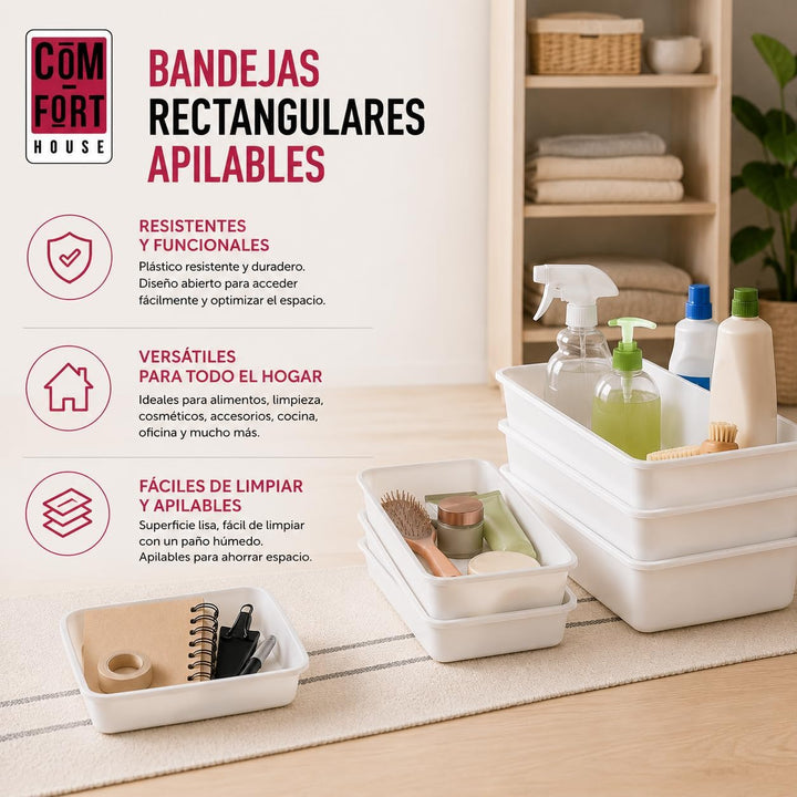 Weisses Kunststoff-Tablett, Grösse 3, 3 Stück COM-FORT HOUSE | Stapelbar, robust, einfache Reinigung