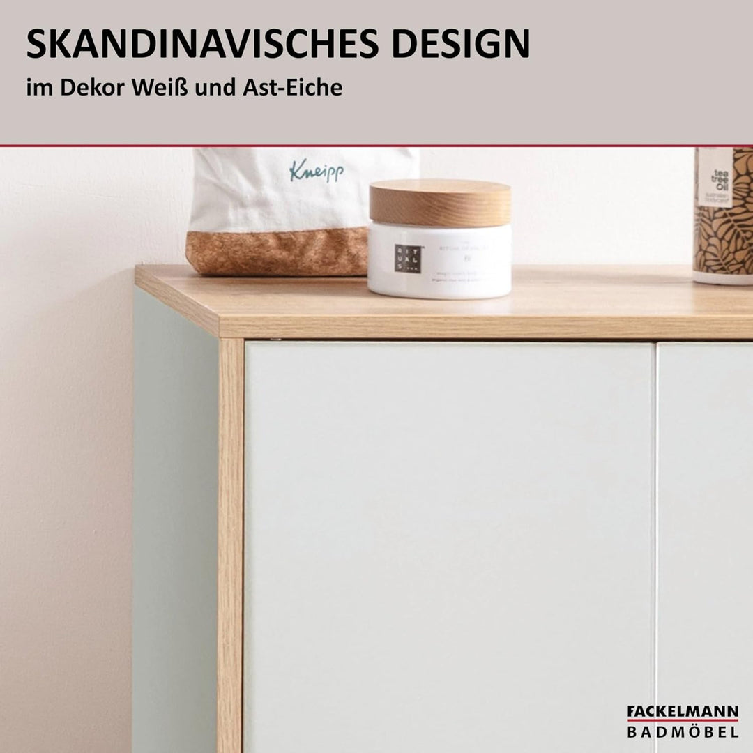 FACKELMANN Finn Midischrank (60 x 75 x 30,5 cm) – Badezimmerkommode mit 2 Einlegeböden aus Glas – Ba