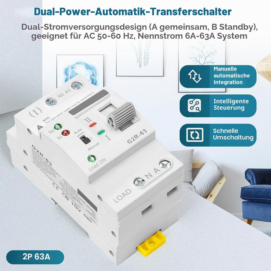 Automatischer Transferschalter, Haushalt G2R Din-Schiene 2P63A ATS Dual Power Automatischer Transfer
