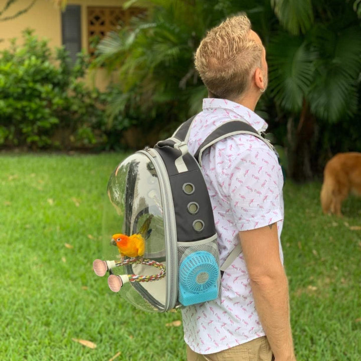 SOURCER Rucksack für Vögel, Bubble Bird Travel Carrier Rucksack mit Edelstahl-Tablett und Stehstange