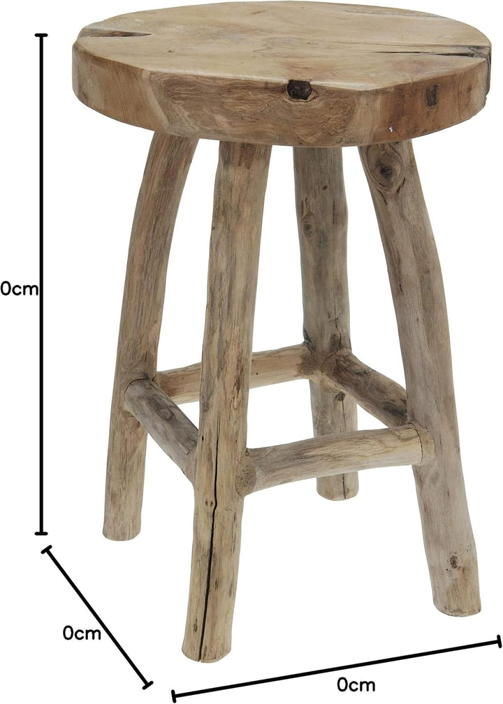 LS-LebenStil Beistelltisch Teakholz 42cm Braun Ethno Couchtisch Nachttisch Hocker Massivholz