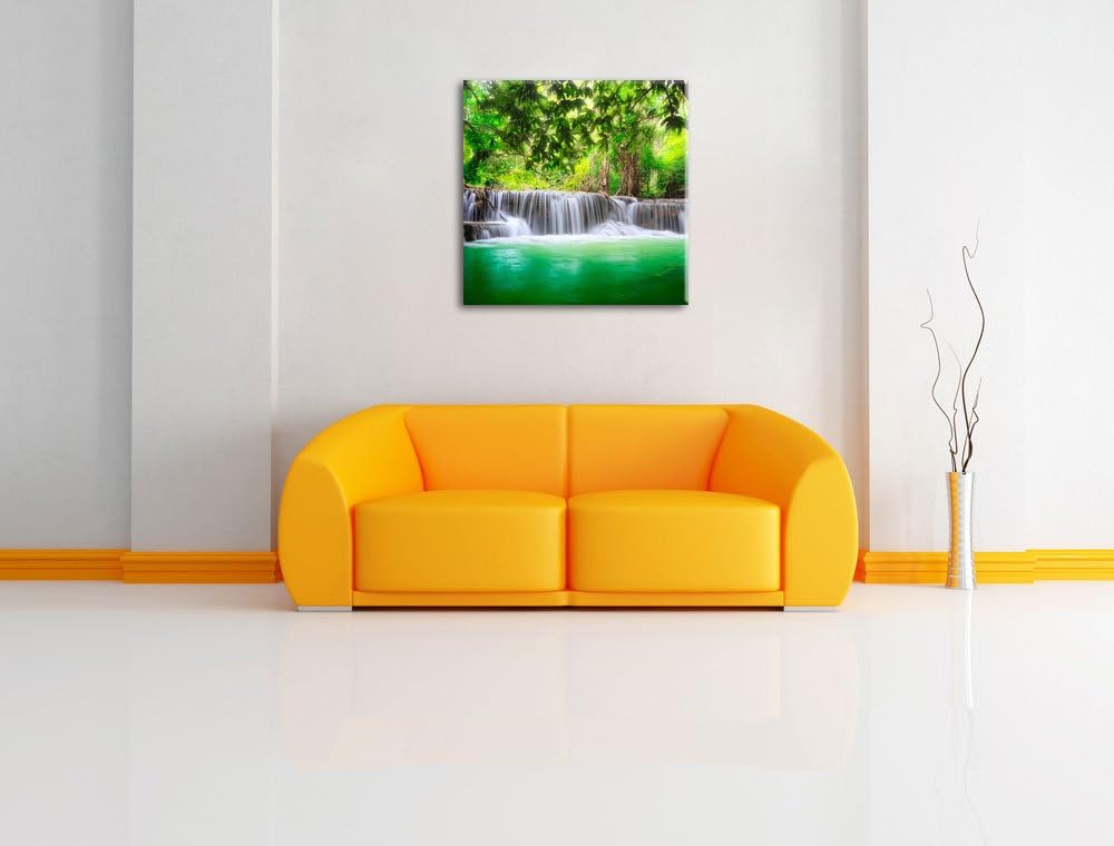 Pixxprint Kleiner Wasserfall im Dschungel als Leinwandbild/Grösse: 70x70 cm/Wandbild/Kunstdruck/fert