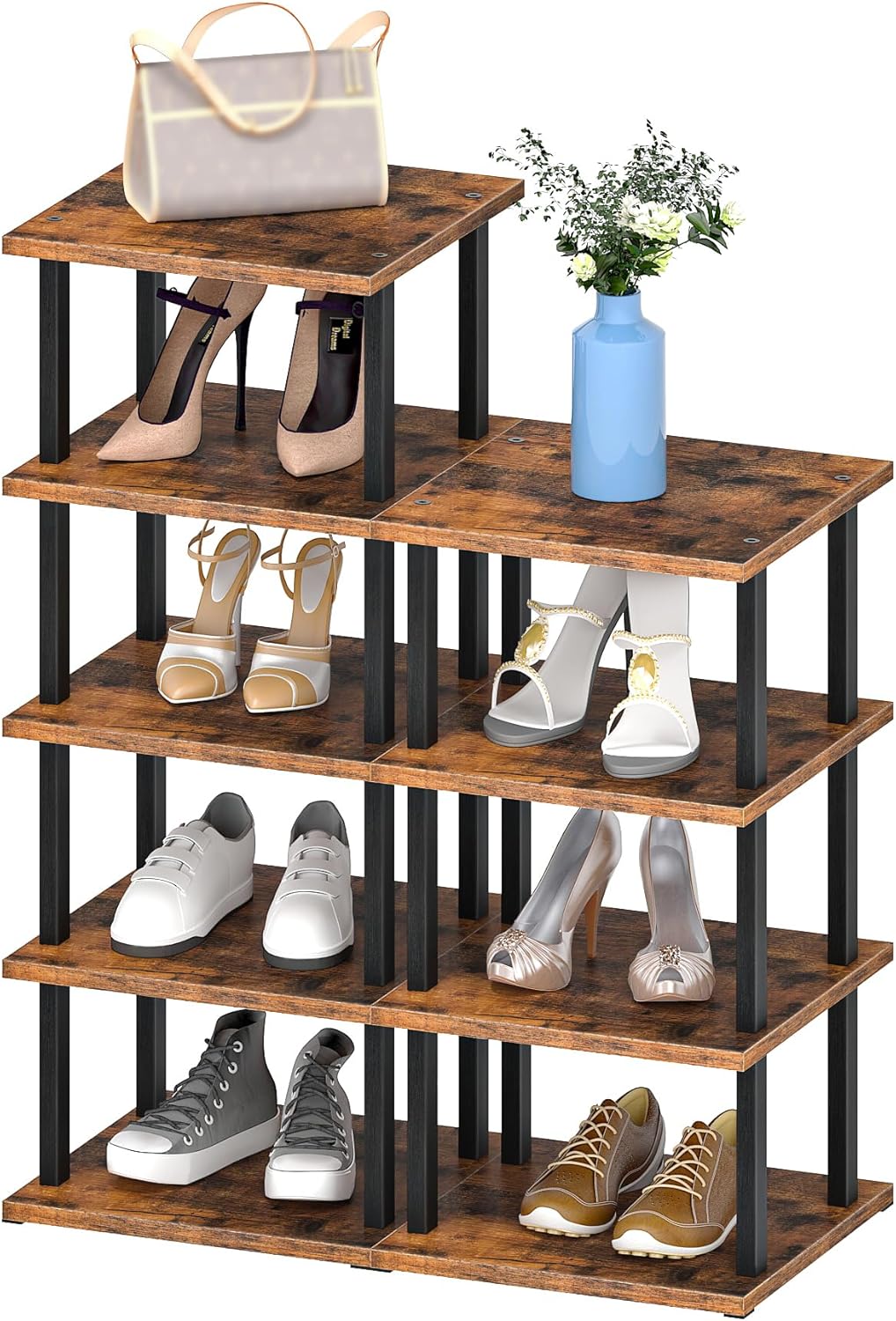 CHOEZON Regal mit 9 Ebenen, Bücherregal, Schmales Schuhregal, DIY-Schuhablage, Schuhaufbewahrung, St