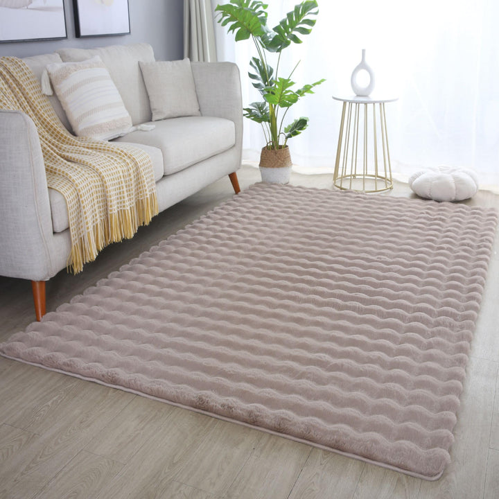 Carpetsale24 Teppich Wohnzimmer Moderne Einfarbig 3D Hoch-Tief Struktur Design Beige 80x250 cm - Hoc