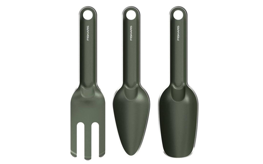 Fiskars Urban Plant Care Pflanzwerkzeuge Set, 3-TLG, Basic-Kit für die Pflanzenpflege, Platzsparende