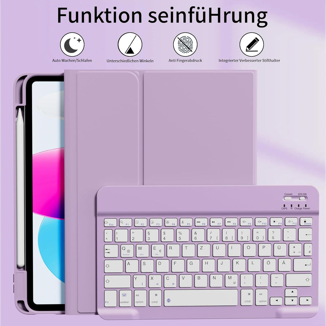 GKABXY Hülle mit Tastatur für iPad A16 11 Generation 2025/10 Generation 2022(11/10.9 Zoll), Soft TPU