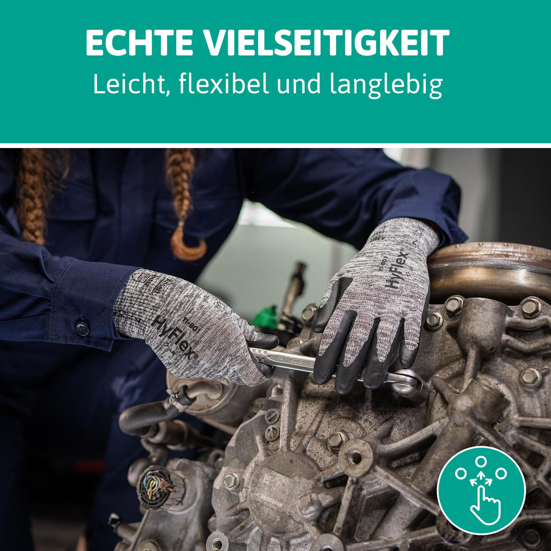 Ansell HyFlex 11-801 Professionelle Arbeitshandschuhe, Rutschfeste Nitril-Beschichtung, Industrie-Sc