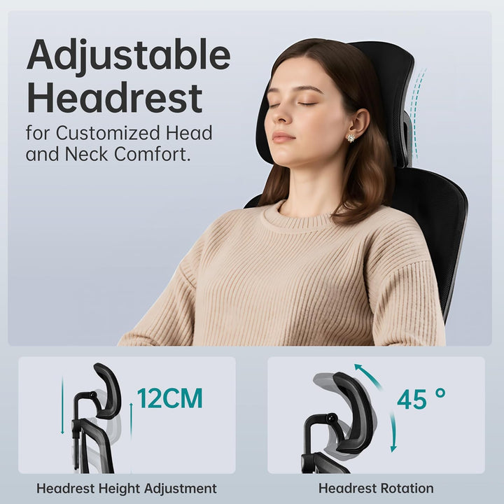 Bürostuhl Ergonomisch mit Verstellbar 3D Armlehne, Kopfstütze und Lendenwirbelstütze, Carbon-Mesh Ga