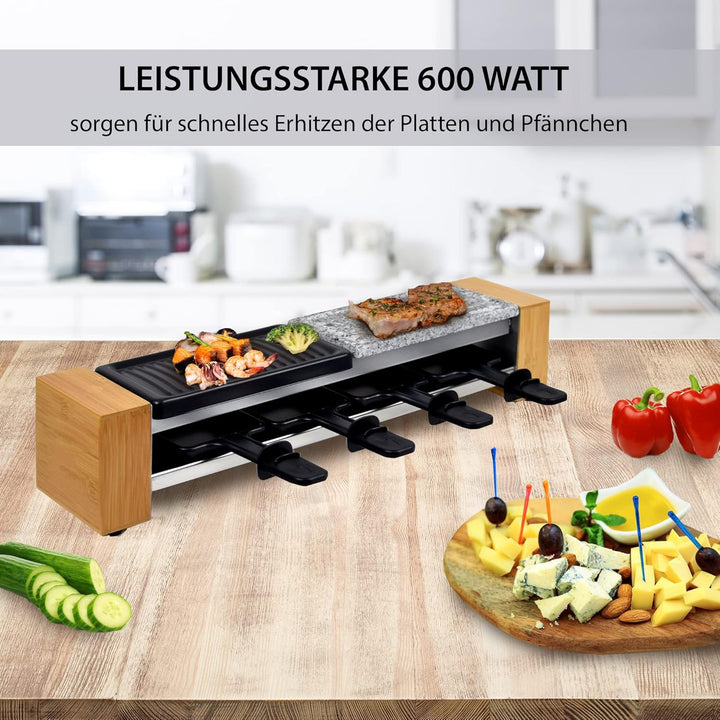 Syntrox Germany RAC-600W Corippo Raclette mit antihaftbeschichteter Grillplatte und Natursteinplatte