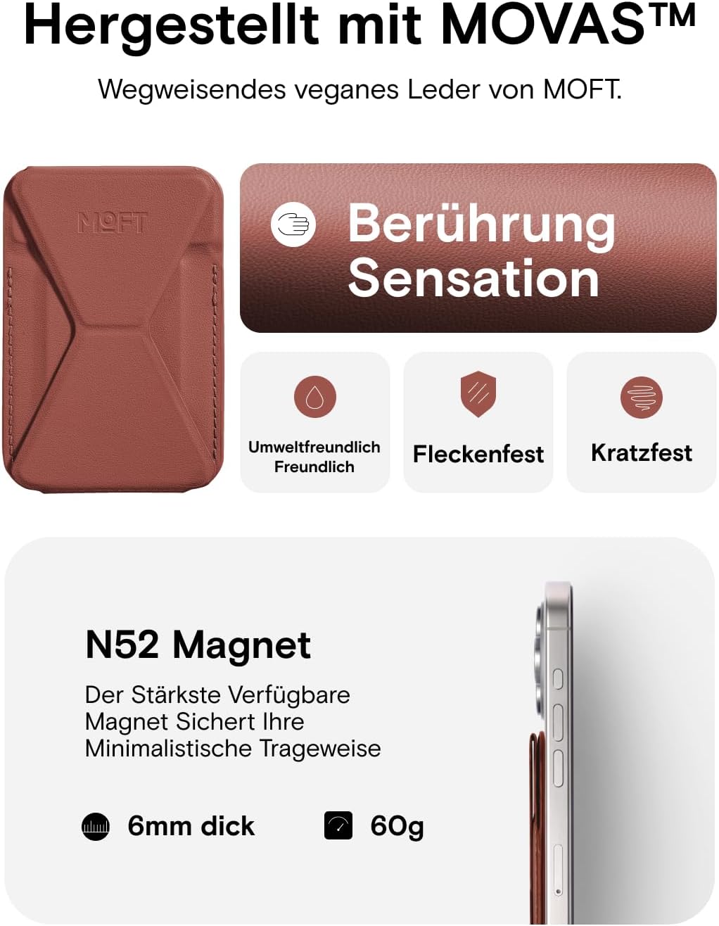 MOFT Magnetischer Handy Wallet Ständer, Veganem Leder Kartenhalter Stand Kompatibel mit Magsafe iPho