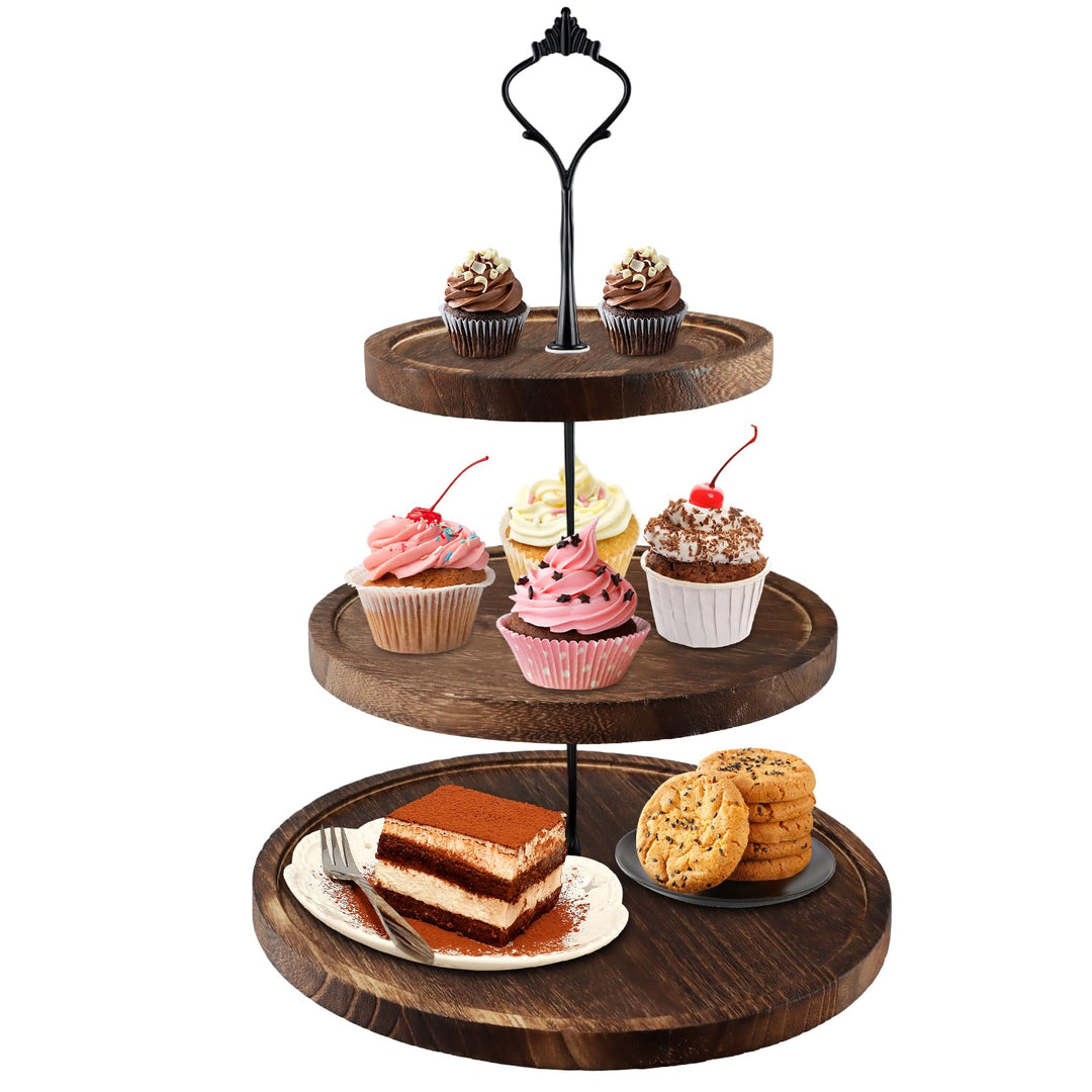 Etagere 3 Etagen, Tortenständer Holz, Cupcake Ständer mit Metallgriff, Kuchenständer Kuchenplatte, O