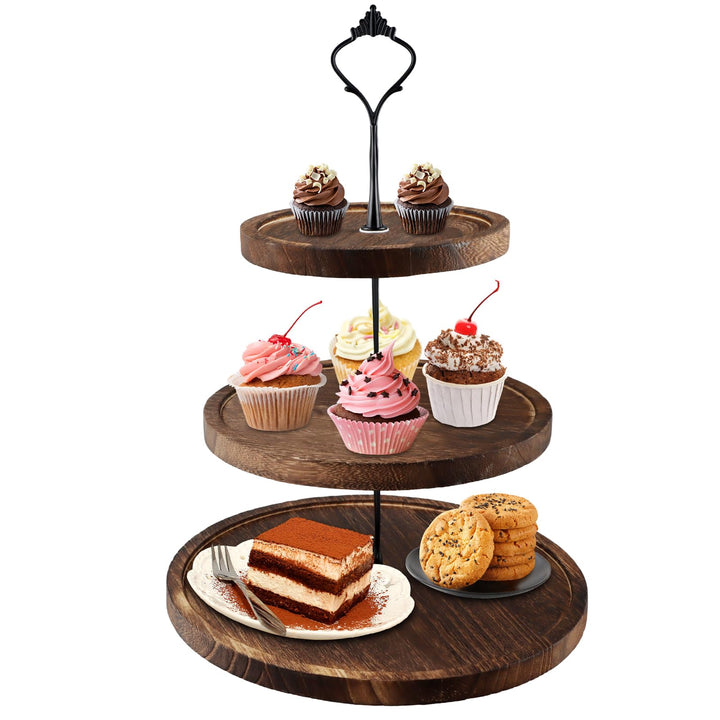 Etagere 3 Etagen, Tortenständer Holz, Cupcake Ständer mit Metallgriff, Kuchenständer Kuchenplatte, O