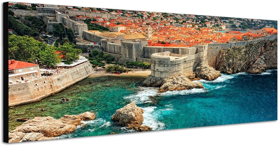 Paul Sinus Art Panoramabild auf Leinwand und Keilrahmen 150x50cm Kroatien Dubrovnik Städtchen Meer B