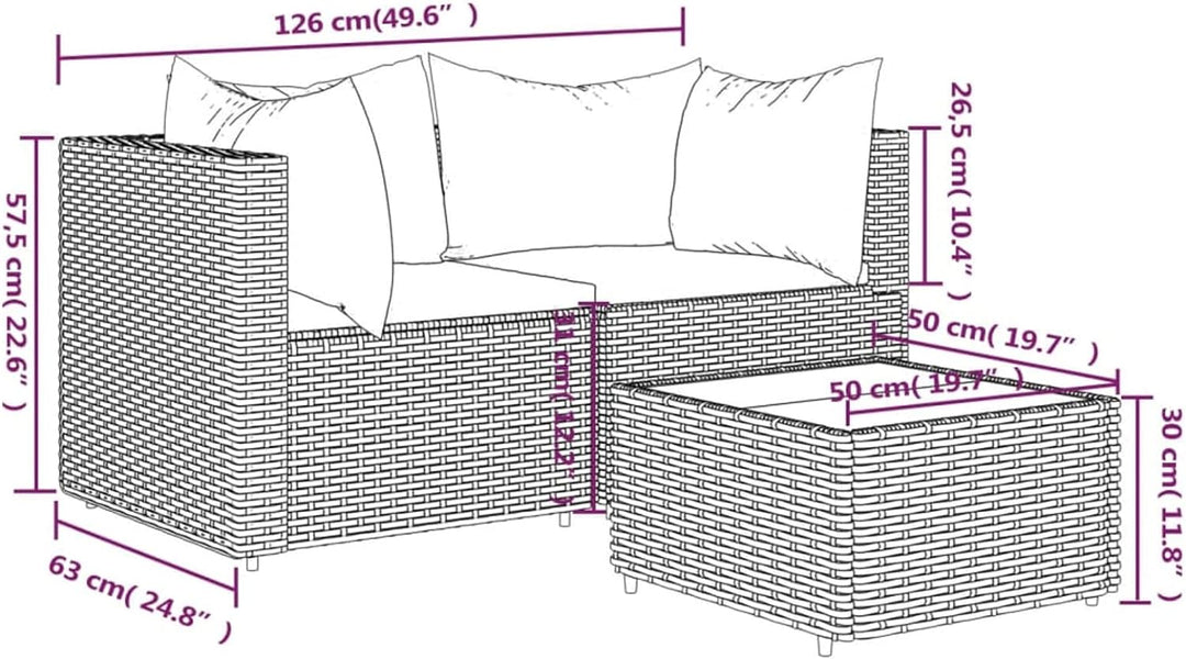 Tidyard 3-TLG. Balkonlounge Set Rattan, Gartensofa Rattansofa Gartenlounge Ecksofa Sofa mit Kissen P