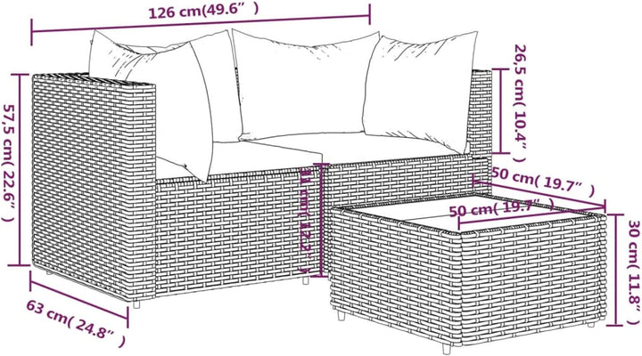 Tidyard 3-TLG. Balkonlounge Set Rattan, Gartensofa Rattansofa Gartenlounge Ecksofa Sofa mit Kissen P