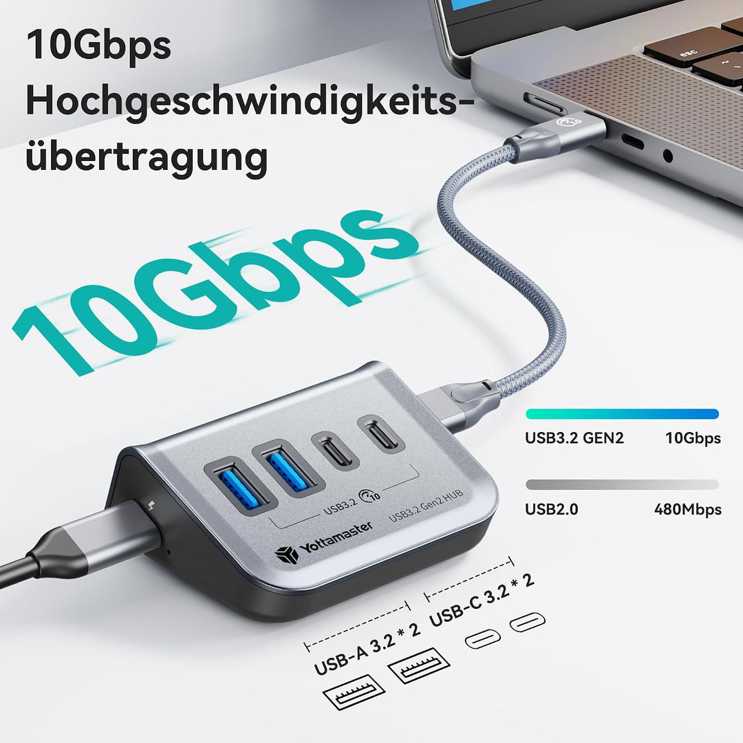 Yottamaster USB C Hub 10Gbps, 4-in-1 USB 3.2 Hub, 2 USB-A &amp; 2 USB-C Ports, USB C Verteiler mit 2-in-