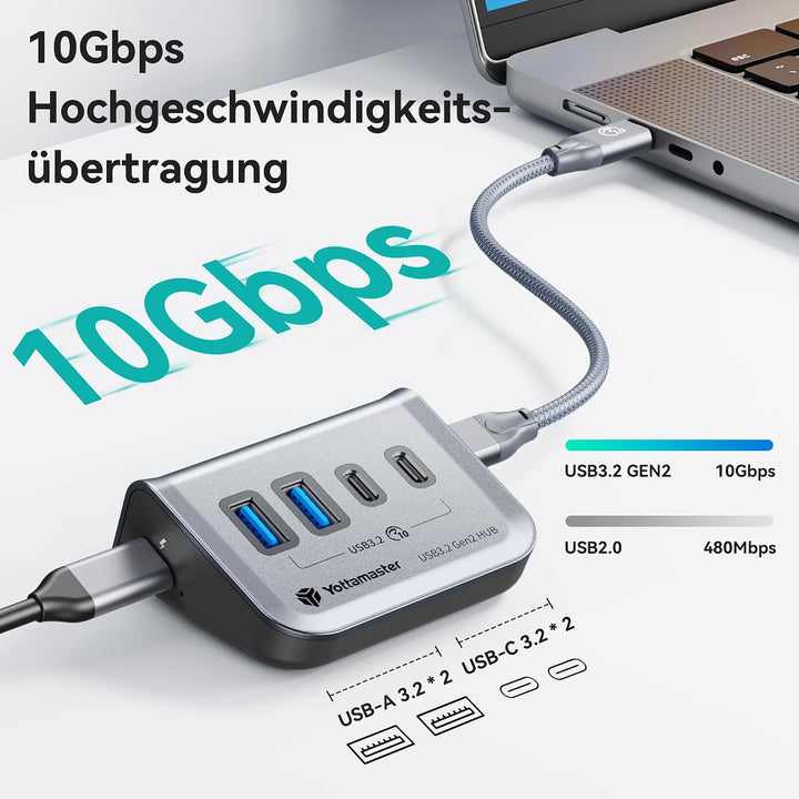 Yottamaster USB C Hub 10Gbps, 4-in-1 USB 3.2 Hub, 2 USB-A &amp; 2 USB-C Ports, USB C Verteiler mit 2-in-