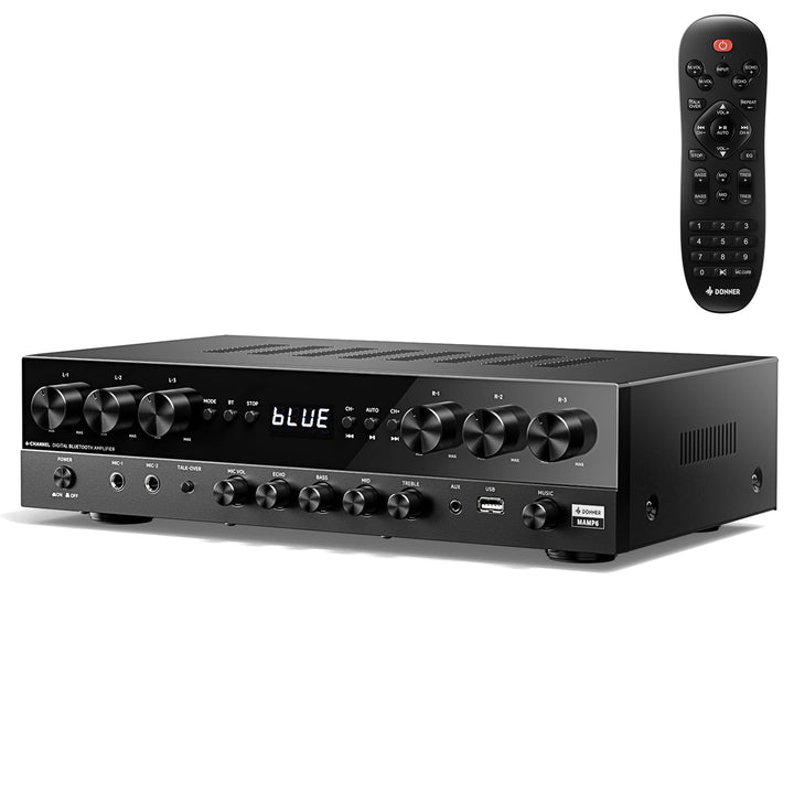Donner Stereo Verstärker, 6-Kanal Verstärker mit 1000 W Maximalleistung und Bluetooth 5.3, USB, FM,