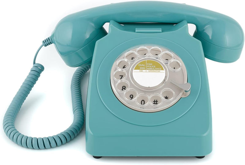 GPO 746ROTARYBLU Retro Telefon mit Wählscheibe im 70er Jahre Design Blau, Blau