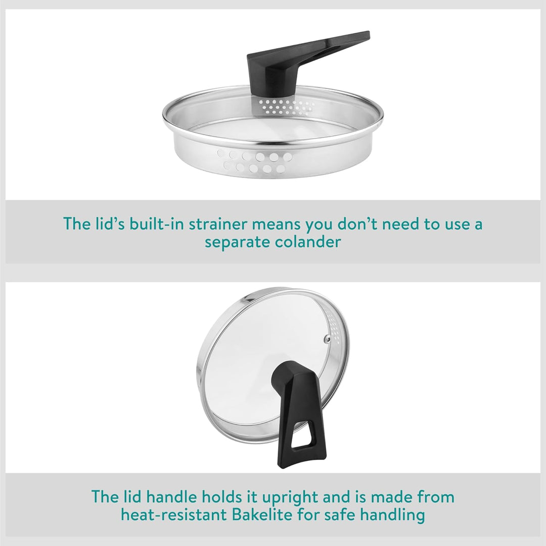 Navaris 3,4L Pasta Multi-Kochtopf - Integriertes Abtropfsieb & Frittierkorb - Für Induktions-, Keram