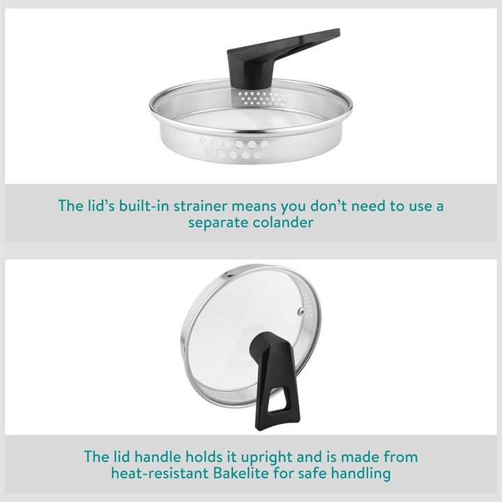 Navaris 3,4L Pasta Multi-Kochtopf - Integriertes Abtropfsieb & Frittierkorb - Für Induktions-, Keram