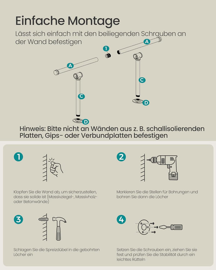 SONGMICS Kleiderstange für die Wand, 2er Set, Kleiderständer Wandmontage, Industrie-Design, platzspa