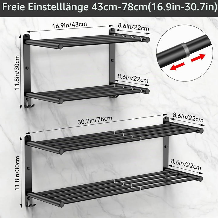 schwarz Dehnbare 17-30 Zoll Handtuchstange für Badezimmer Küche Handtuchhalter Geschirrtücher Aufhän