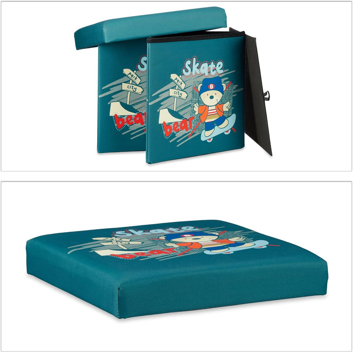Relaxdays Sitzhocker für Kinder, faltbar, mit Stauraum, Aufbewahrungsbox mit Deckel, HxBxT 38 x 38 x
