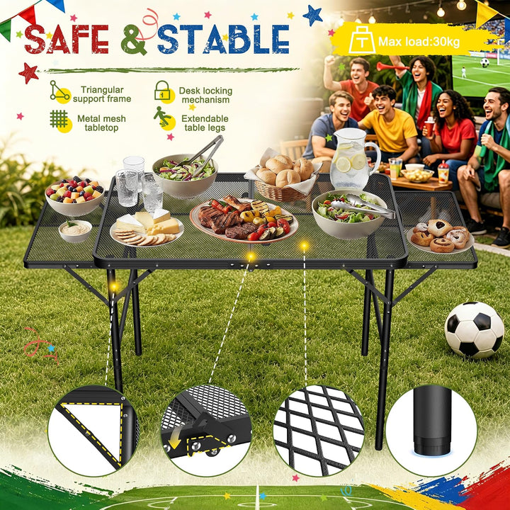Klappbare Campingtische mit Metallgitterplatte, Faltbare Regal &amp; Griff, 2 Höhenverstellbar Metall Be