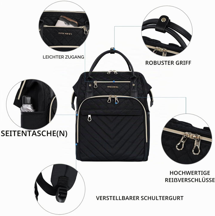 KROSER Laptop-Rucksack Damen 17 Zoll Business Schwarz, Schwarz