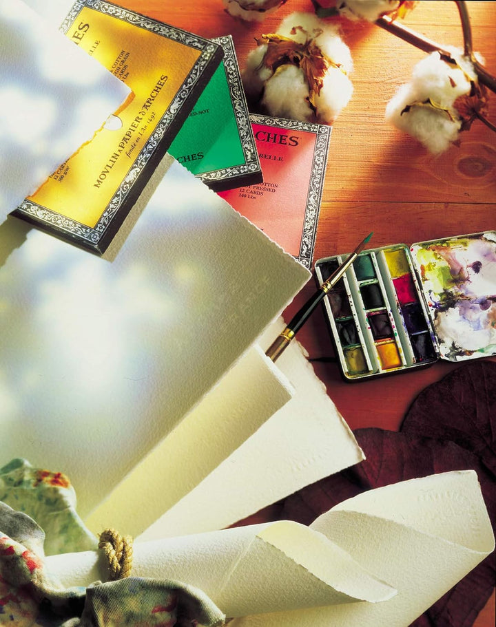 Arches - Aquarellpapierblock, 17,8 x 25,4 cm, 20 Blatt, 300 g/m², rau, säurefrei, weiss.