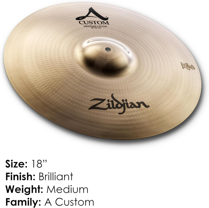 Zildjian A Custom Series - 18" Medium Crash Cymbal - Brilliant Finish Assorted Colors 18 Zoll, 18 Zo