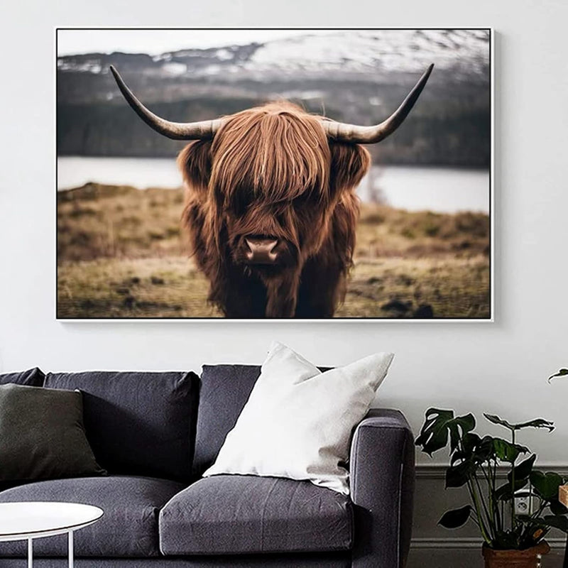 Hochlandrind Bild Leinwanddrucke,Nordic Highland Cow Bilder Druck auf Leinwand Schottisches Hochland