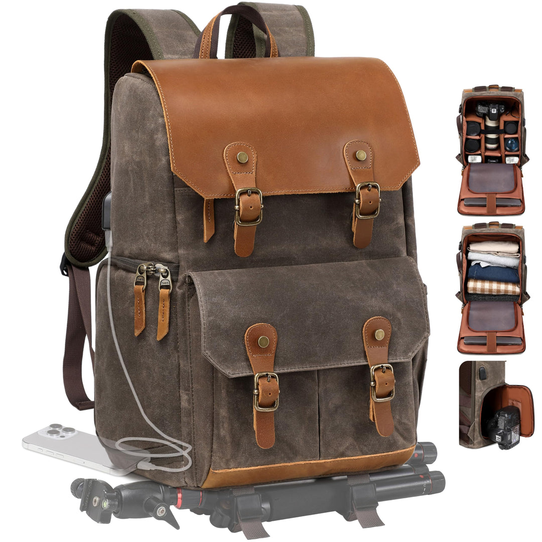 Padwa Lifestyle Kaffee Kamerarucksack - wetterfeste Kameratasche aus gewachstem Memory Canvas mit 16