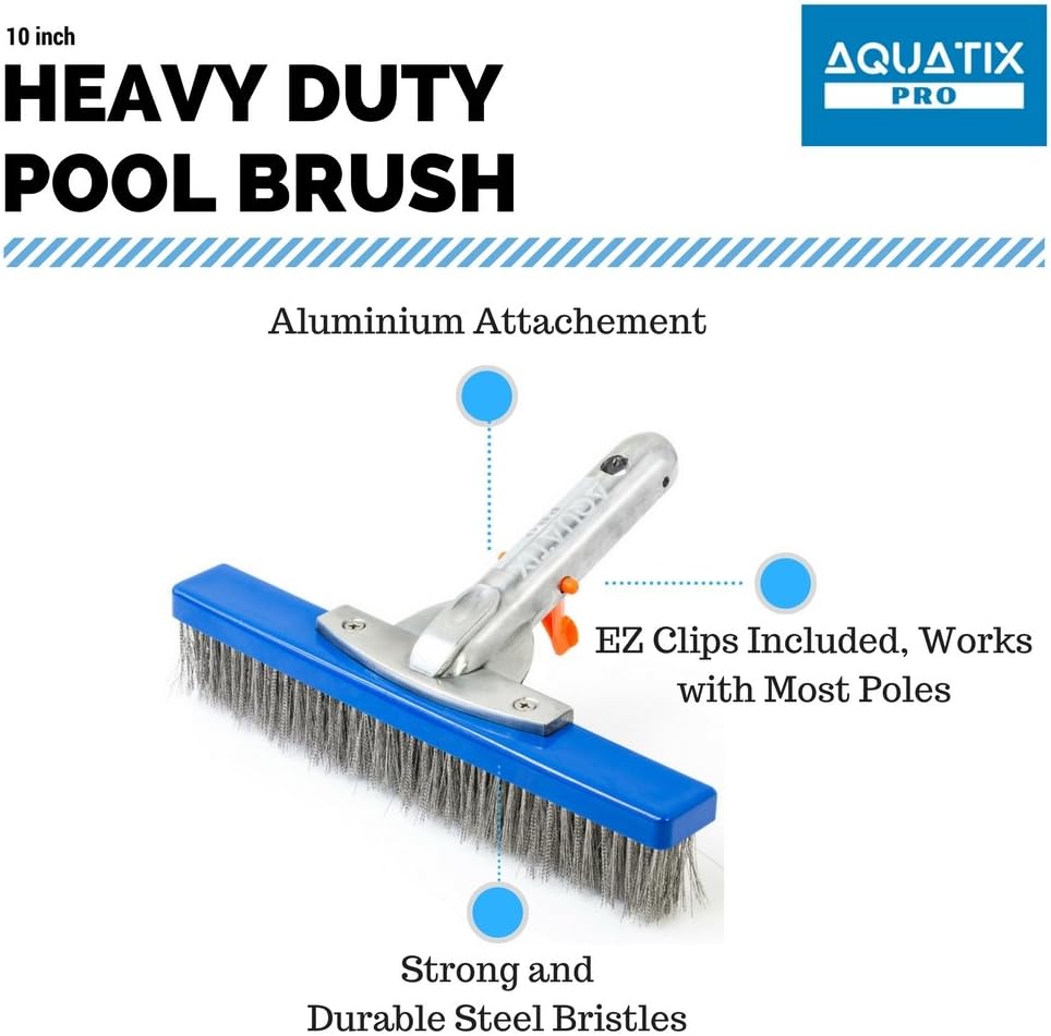 Aquatix Pro Strapazierfähige Poolbürste, langlebig, 25,4 cm, für hartnäckige Flecken, Aluminium-Grif