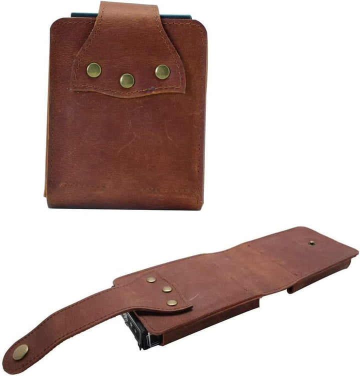 boshiho Spielkartenetui, Echtes Leder Doppelkartendeckhalter Box（Brown）