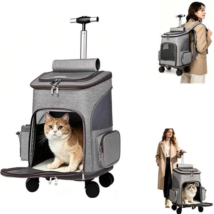 KatzenRucksack Grosse Katzen, Katzen Transport Tasche mit Rollen und Taschen, für Katzen und Hunde,