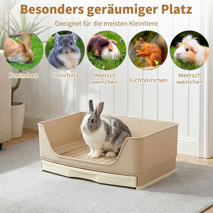rloao Kaninchen Toilette Gross mit Abnehmbarem Schublade, Ecktoilette, Beige | Grosse Hasentoilette
