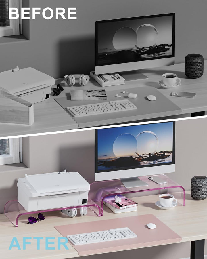 Monitorständer Acryl 2er-Set, 2-Ebenen Bildschirmerhöhung Modular, PC Monitor-Erhöhung, Schreibtisch