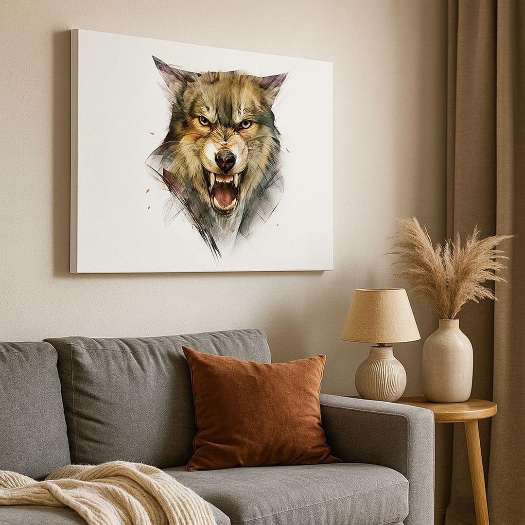 Bilder auf Leinwand Wolf Tier Wald Leinwandbild mit Rahmen 70x50cm Wandbilder Dekoration Wohnzimmer