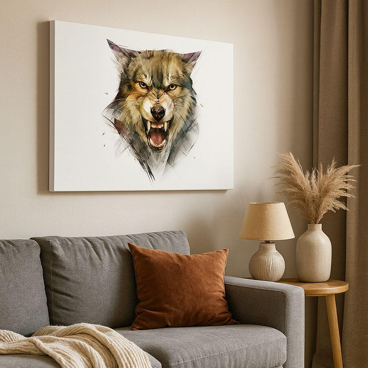 Bilder auf Leinwand Wolf Tier Wald Leinwandbild mit Rahmen 70x50cm Wandbilder Dekoration Wohnzimmer