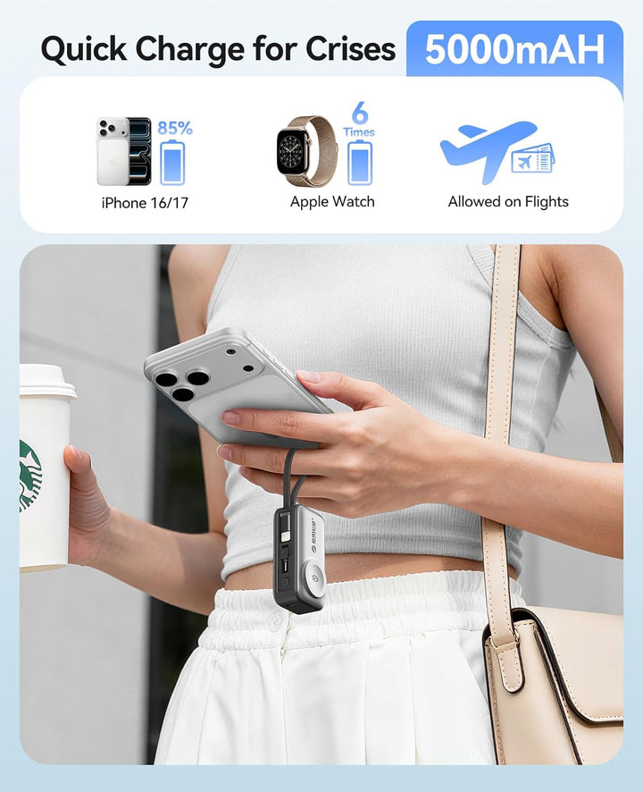 ORICO Mini Powerbank 5000mAh, PD 22,5W Externe Handyakkus mit Klappbarem USB-C Stecker & Lightning K