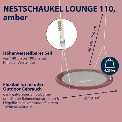 HUDORA Nestschaukel Lounge - Höhenverstellbare Nestschaukel mit 90/110cm Durchmesser für bis zu 150k