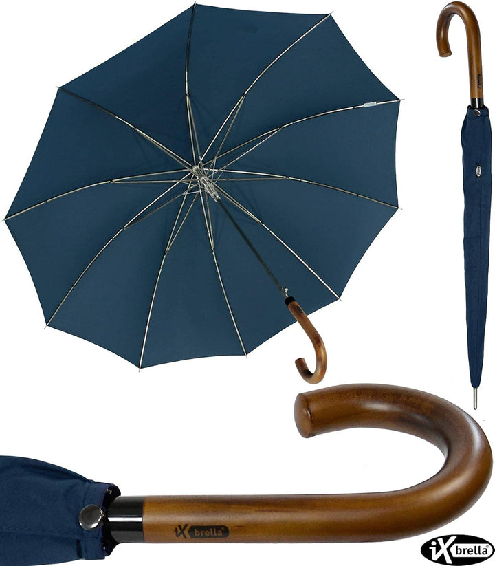 iX-brella Herren Stockschirm Automatik mit Echtholz-Rundhakengriff Dunkelblau insignia blue, insigni
