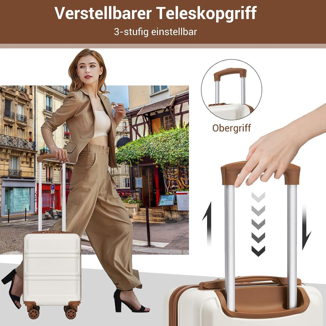 KONO Handgepäck Koffer mit abnehmbaren Rollen, 40x30x20 cm ohne Rollen, Leichter Kabinen-Koffer klei